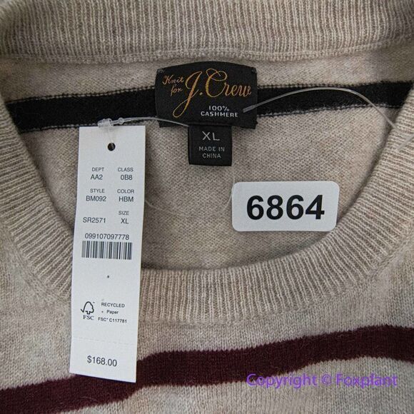 NEW J. Crew men's Cashmere sweater in stripe, Hthr Birch Multi Stripe,‎ XL - Picture 14 of 16